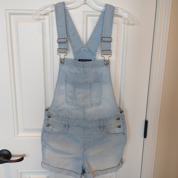 Blue Spice blue and white pin striped overalls (fits Women's XS; Junior size 9) - Picture 1 of 12